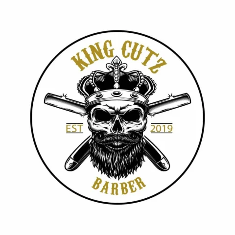 King Cutz Barber logo or shop image showing a skull with a crown and facial hair